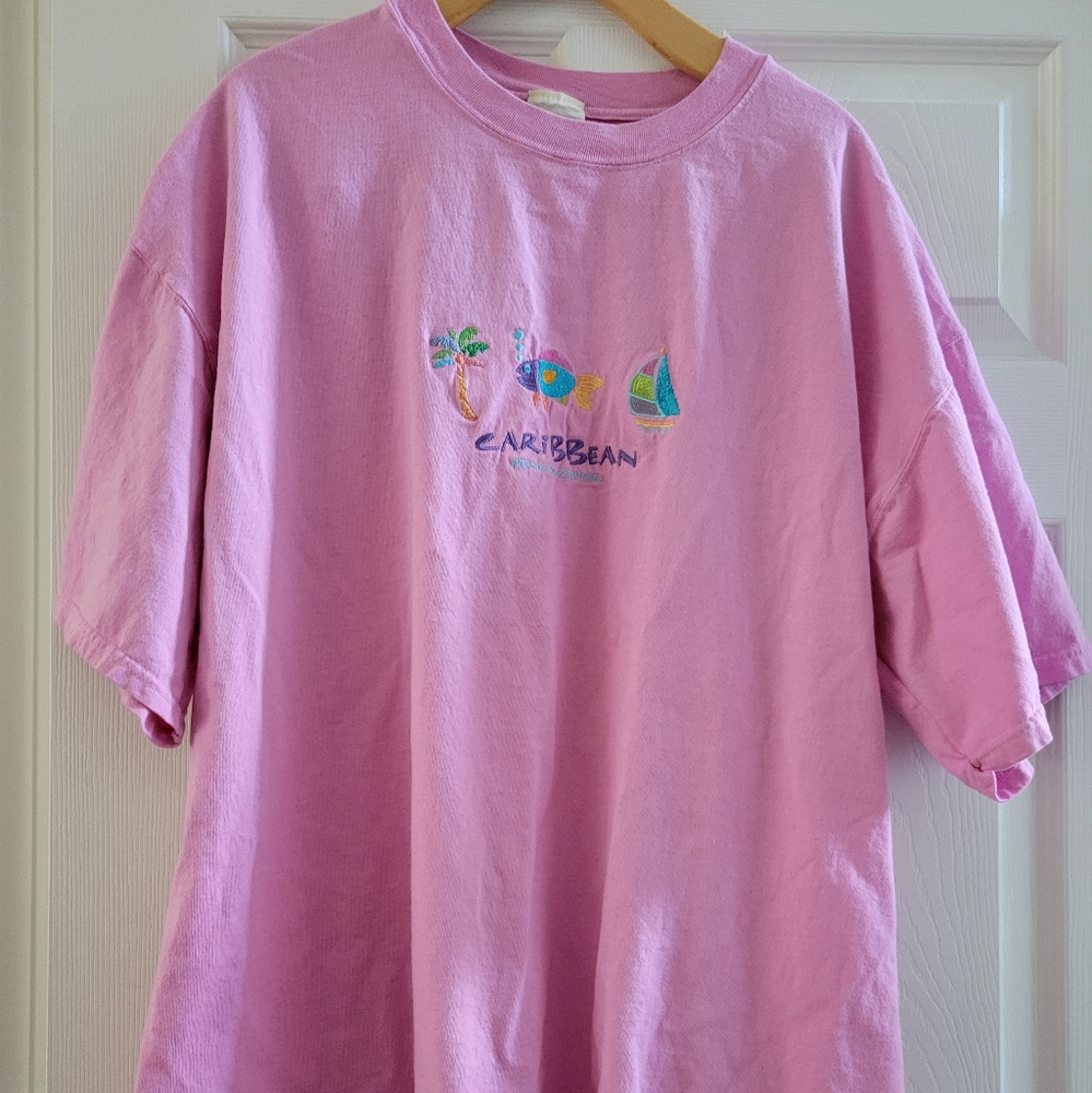 Princess Cruise Pink Caribbean Embroidered fish T-Shirt size XL